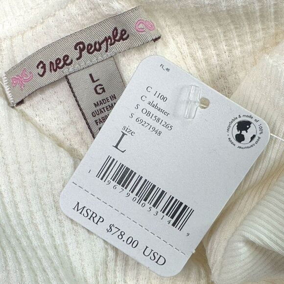 Free People Santa Clara Thermal Long Sleeve V-Neck Top - Size Large - Alabaster - Picture 5 of 5